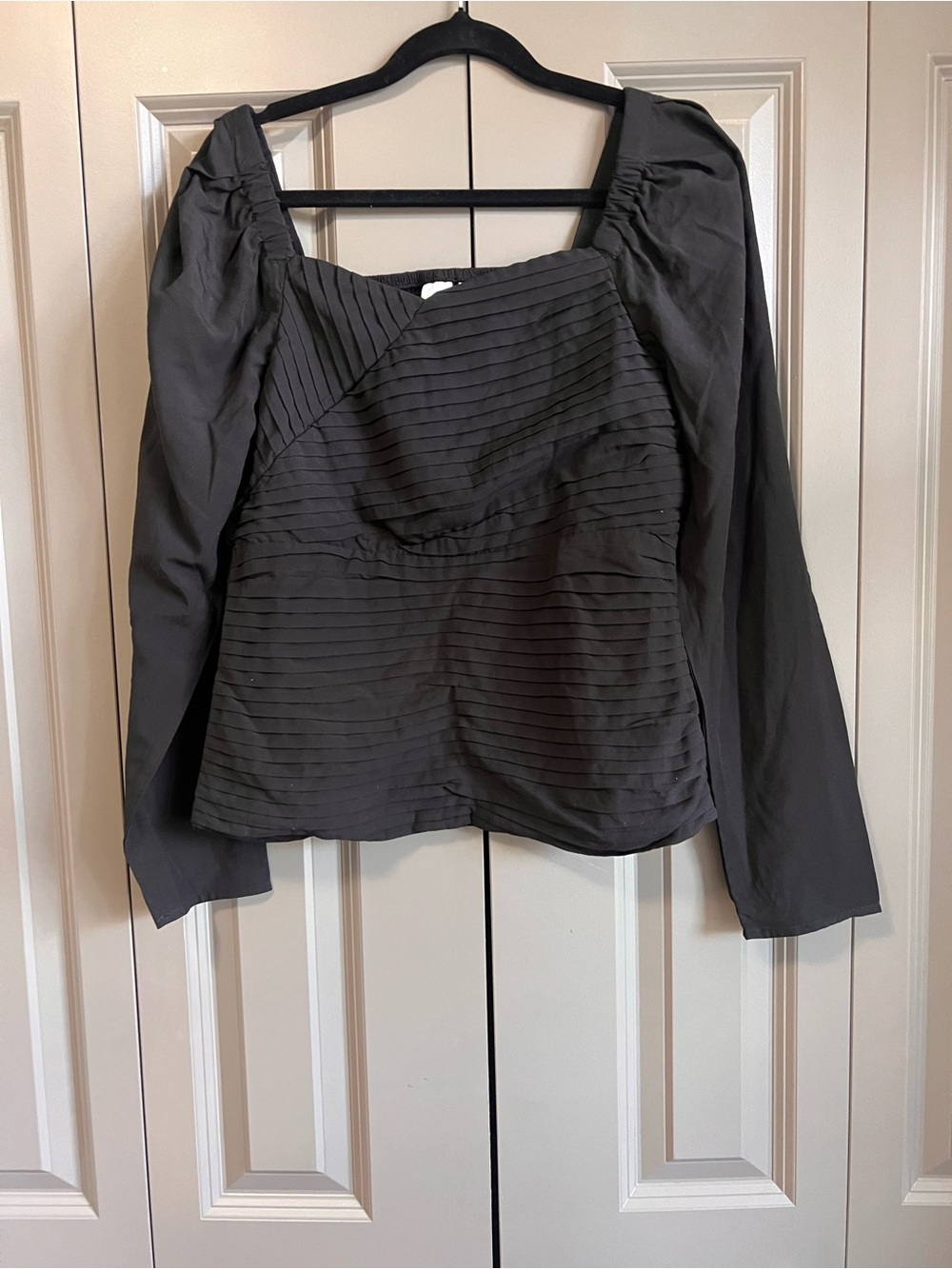 Y.A.S Black Square Neck Puff Sleeve Blouse Size M